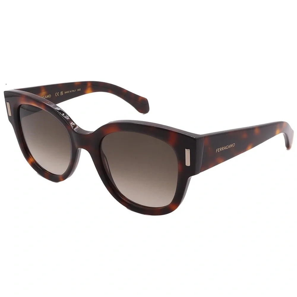 Salvatore Ferragamo Brown Tortoise Rivets 51MM Teacup Sunglasses